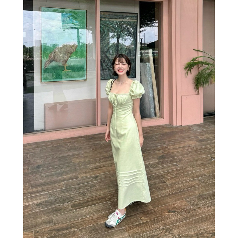 ĐẦM MIDI LINEN TAY BỒNG