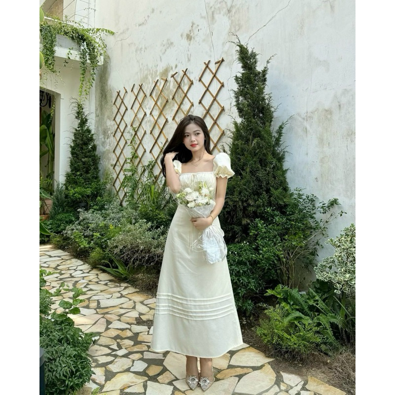 ĐẦM MIDI LINEN TAY BỒNG