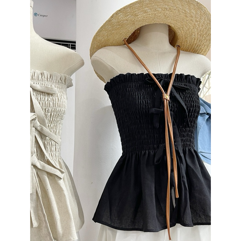 Áo Cúp Ngực Nhún Linen 3 Nơ SODA TOP