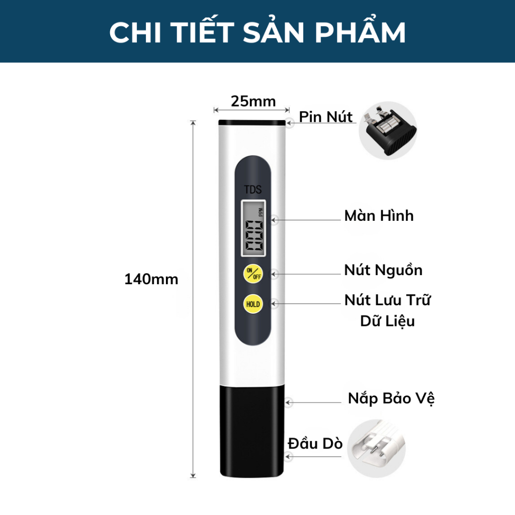 Bút Kiểm Tra Độ Tinh Khiết Nước TDS HT031 BEBEHOUSE – Đo Khoáng & Tạp Chất Hòa Tan