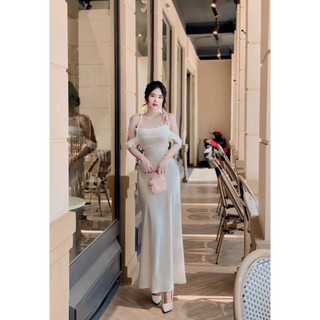 Dạ hội phi lụa cổ đỗ 2 dây sang trọng thanh lịch [ váy nữ thiết kế ] màu đỏ hồng, đen, trắng, xanh lá, tím.M034