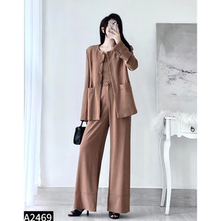Set bộ nữ 3 món áo vest blazer + áo crotop + quần culottes chất đũi cực sang tây A2469