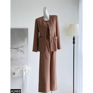Set bộ nữ 3 món áo vest blazer + áo crotop + quần culottes chất đũi cực sang tây A2469