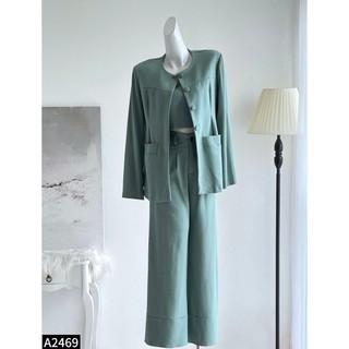 Set bộ nữ 3 món áo vest blazer + áo crotop + quần culottes chất đũi cực sang tây A2469