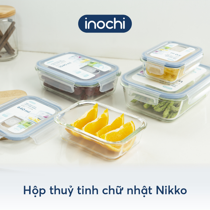 Hộp thủy tinh chữ nhật chia ngăn (1 ngăn, 2 ngăn, 3 ngăn) Inochi đựng thức ăn an toàn