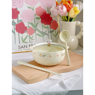 Bộ nồi sứ có nắp kèm thìa và đũa siêu xinh combo đầy đủ