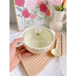 Bộ nồi sứ có nắp kèm thìa và đũa siêu xinh combo đầy đủ