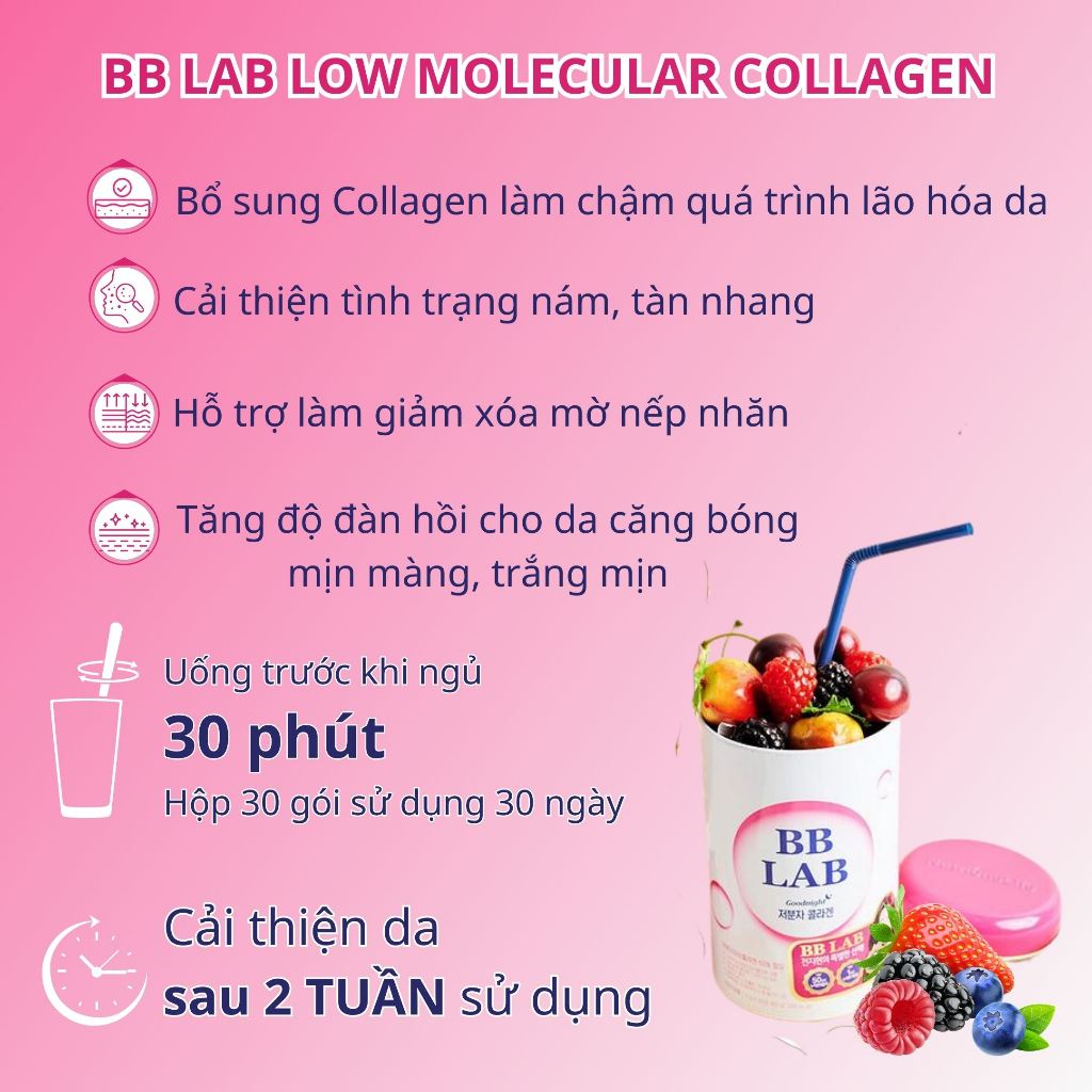 Ảnh Bột Uống Collagen BB LAB Low Molecular Collagen Chậm Lão Hóa Da, Sáng Da Căng Bóng, Giảm Nếp Nhăn, Mờ Nám 30 Gói/Hộp 2