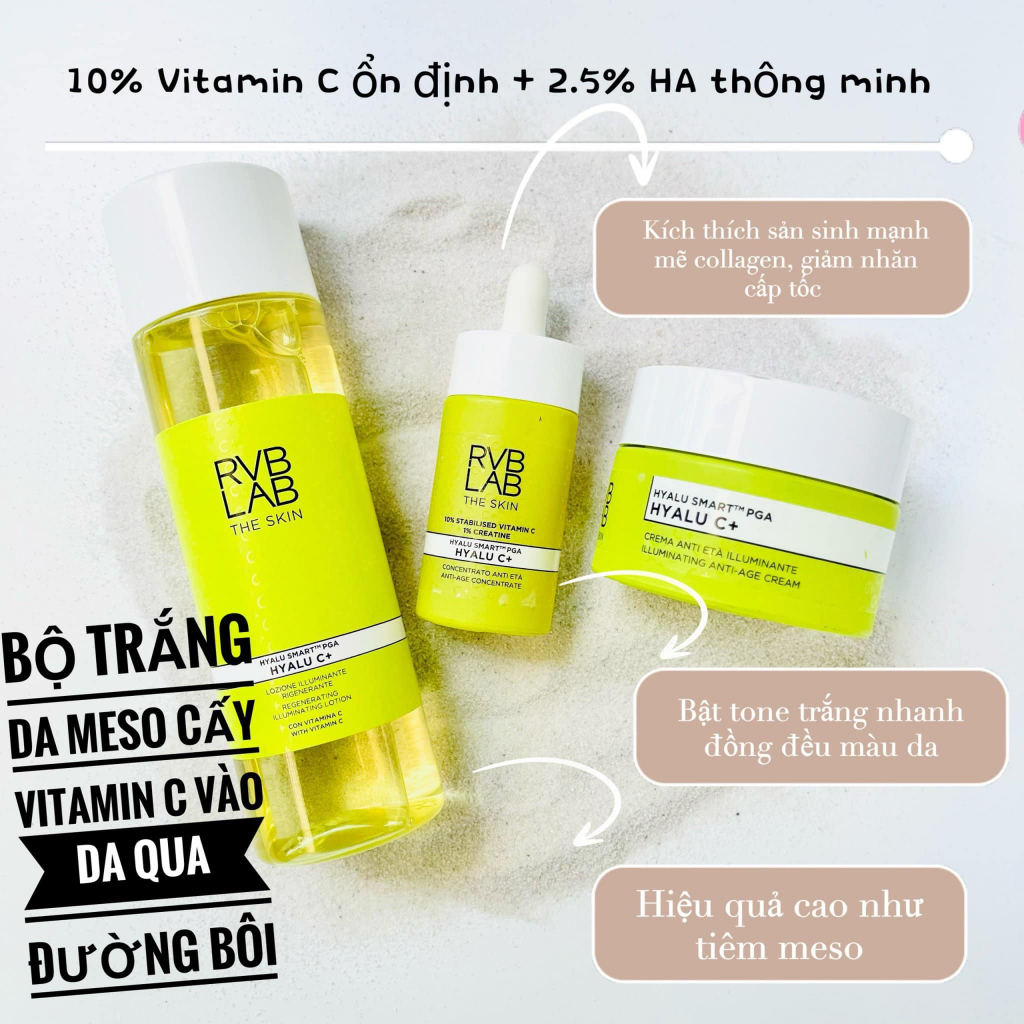 COMBO - CHÍNH HÃNG - Trọn bộ Mờ nám trắng da meso - Kem Dưỡng MESO C , Serum MESO C , Toner Hylalu MESO C+