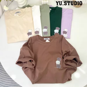 Áo thun nữ YUSTUDIO form rộng chất cotton khô trước ngực mẫu 3 Chú Gấu