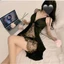 HT216 Váy ngủ sexy xẻ trước ren xuyên thấu kèm ĐỆM LÓT, đồ ngủ lụa xẻ ngực tôn dáng HT216 MÚT