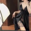 HT216 Váy ngủ sexy xẻ trước ren xuyên thấu kèm ĐỆM LÓT, đồ ngủ lụa xẻ ngực tôn dáng HT216 MÚT
