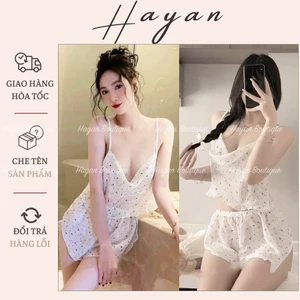 HT230 Bộ ngủ 2s hoạ tiết hoa kèn cổ đổ tôn dáng,đồ ngủ xẻ hông xuyên thấu gợi cảm HT230