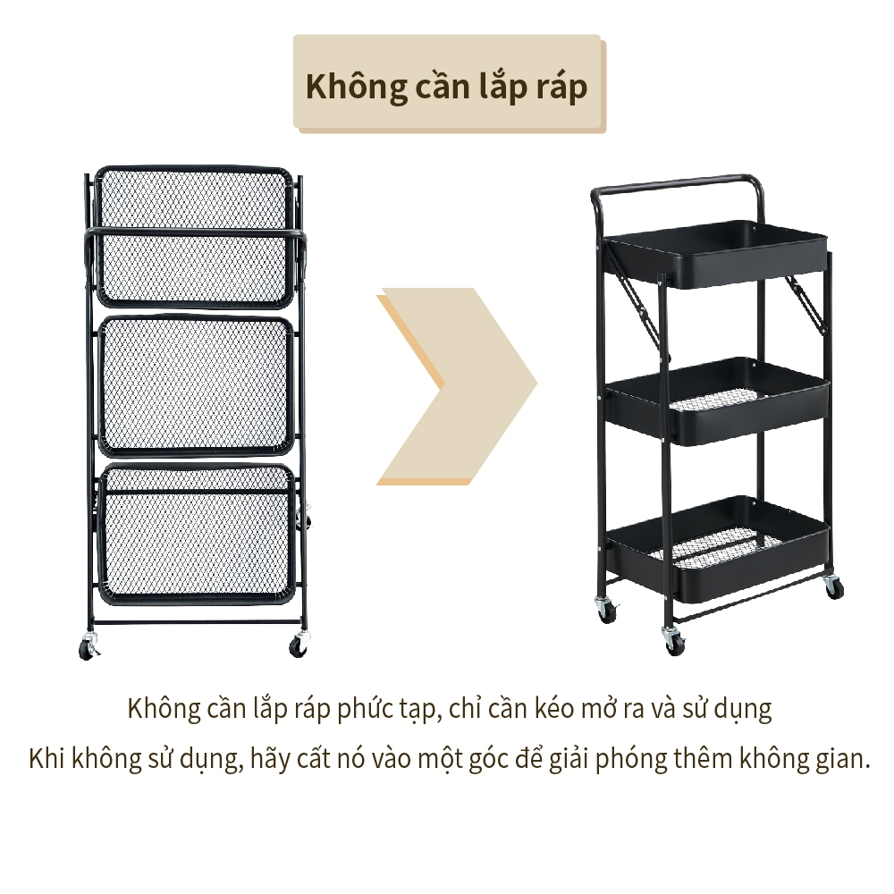 Kệ để đồ đa năng, kệ để đồ gấp gọn có bánh xe, kệ đẩy spa RICHOME SH568, kệ spa chất liệu kim loại cao cấp