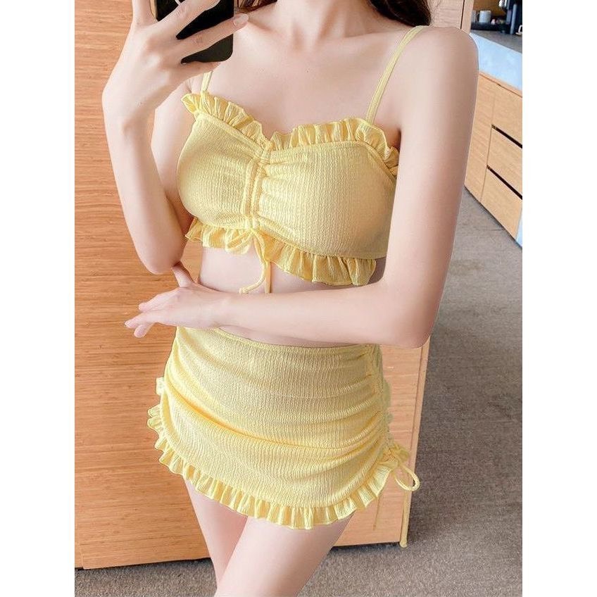 Set bộ đồ bơi bikini 3 chi tiết có đệm mút ngực phối rèm bèo gợi cảm, áo tắm nữ đi biển đi bơi BKN20