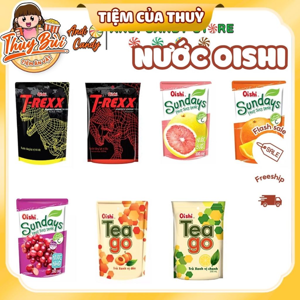 Thùng 10 Túi Nước Oishi Sundays/ T Rexx/ Tea Go / 200ML nhiều hương vị ...