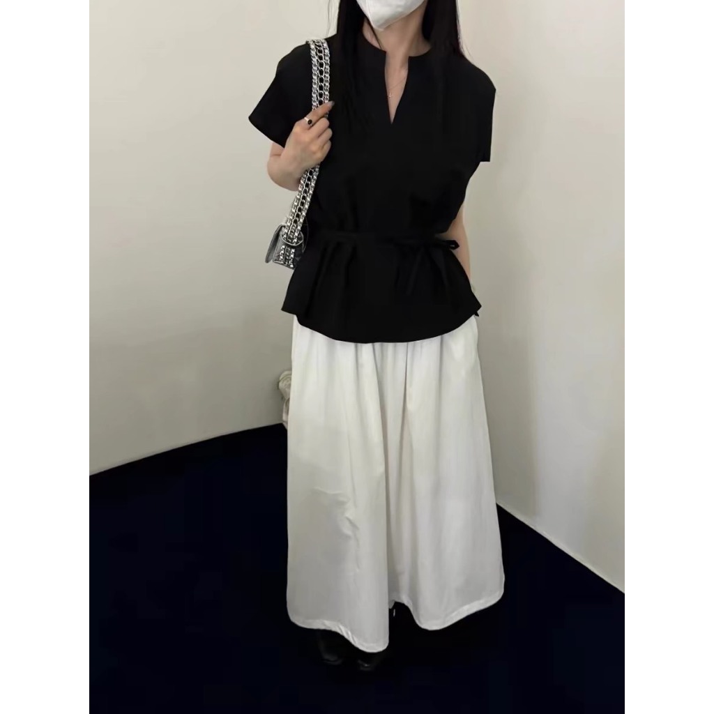 áo sơ mi nữ cộc tay Lovito thiết kế cổ tàu ,  áo sơ nữ cổ đứng kèm dây buộc eo thắt nơ tiểu thư thanh lịch (A142)