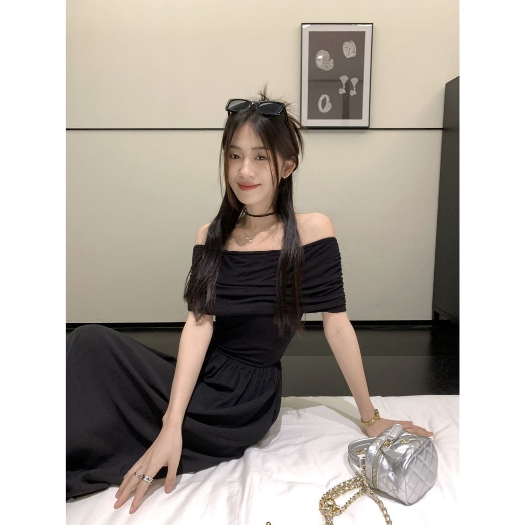 Đầm váy maxi trễ vai dáng dài chiết eo phong cách tỷ tỷ hàng QCCC hottrend [FREESHIP] SP158