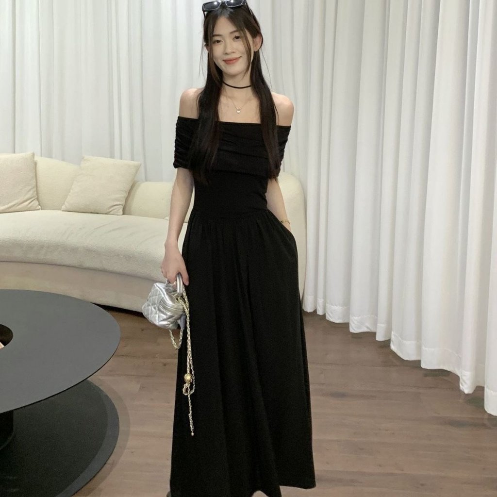 Đầm váy maxi trễ vai dáng dài chiết eo phong cách tỷ tỷ hàng QCCC hottrend [FREESHIP] SP158
