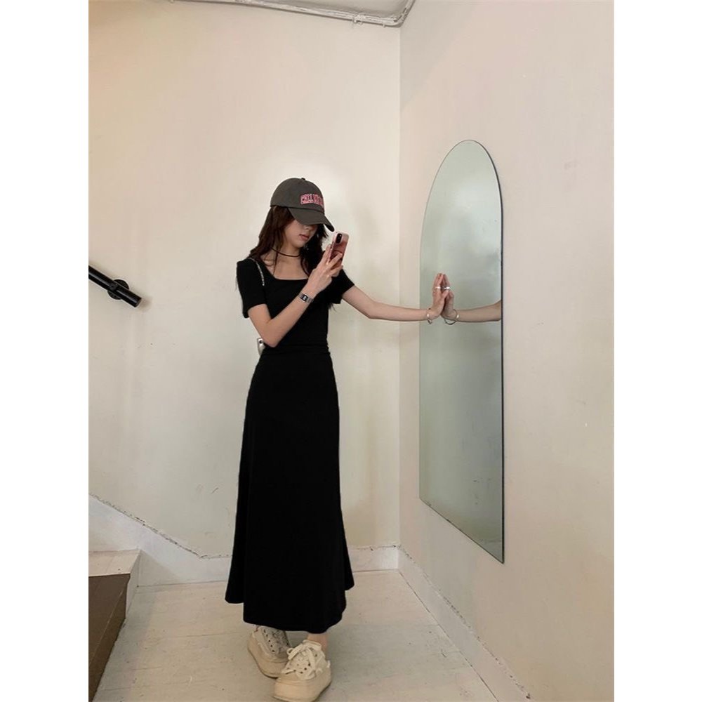 Váy đầm maxi nữ cộc tay thiết kế dáng dài nhún eo body hack dáng trendy chất liệu thun co giãn SP154
