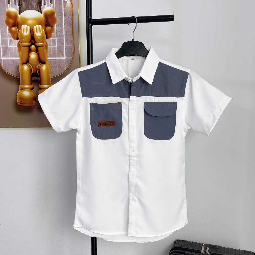 [Max SMh.18] Áo Sơ Mi Nam phối vải, ngắn Tay, Vải cotton, co dãn nhẹ, độ dày vừa phải Menswear Top
