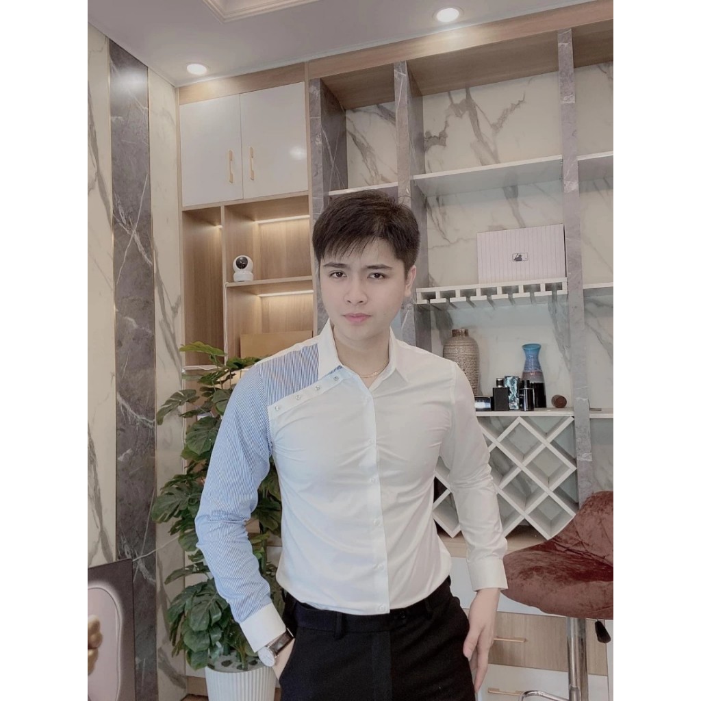 Áo sơ mi nam tay dài phối rắn quấn tay, chất vải lụa mềm mịn thoáng mát phong cách trẻ trung năng động