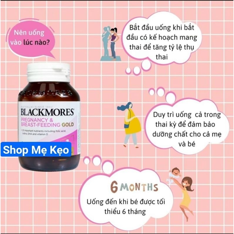 Viên Uống Tổng Hợp Cho Mẹ Bầu 60 viên Blackmores Pregnancy and Breast Feeding Gold, Của Úc