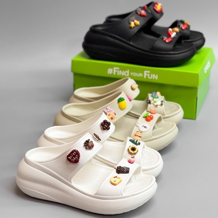Crocs độn đế form hàn hình găn xinh, Cross Sandal nữ đế cao, tặng kèm ...