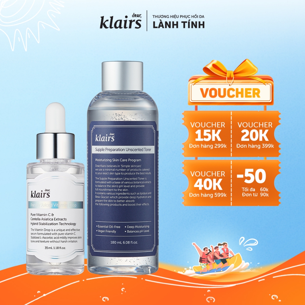 Combo Dear Klairs Freshly Juiced Vitamin Drop + Supple Preparation ...