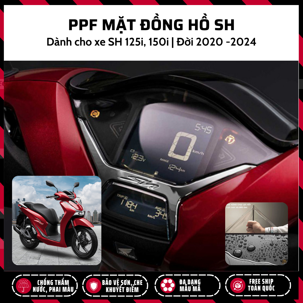 Miếng dán PPF đồng hồ xe Honda SH 2017 - 2024 125i 150i 160i 350i, PPF bảo vệ bề mặt chống xước