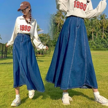 kích cỡ lớn HOT chân váy jean Váy dài denim màu xanh ôm vừa vặn Váy denim chữ A phong cách Hàn Quốc Váy denim mới nhất