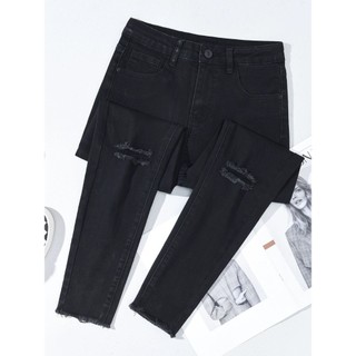 Quần Jean Nữ Lưng Cao Skinny AMILY màu đen chất bò màu trắng co giãn có BIGSIZE