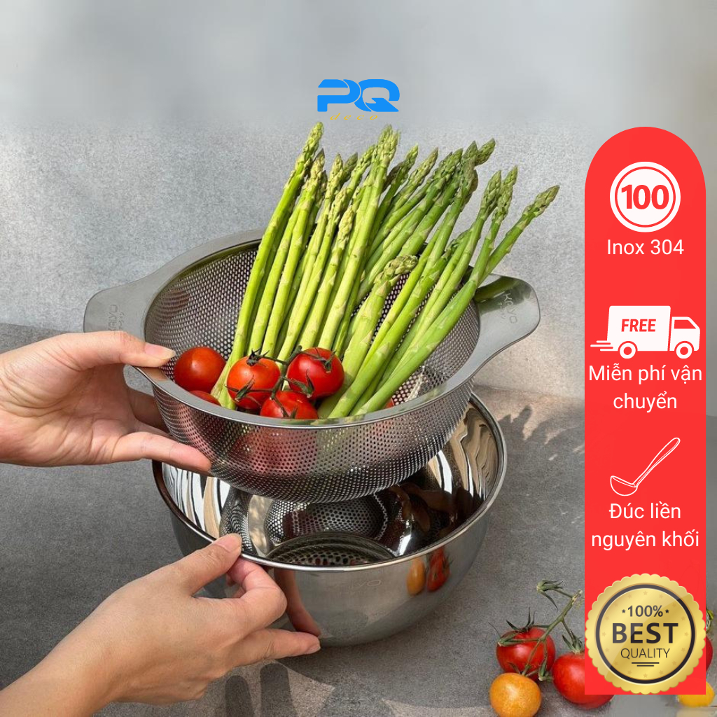 Bộ thau chậu trộn kèm rổ lọc rửa rau củ quả inox 304 kaiyo | Shopee ...