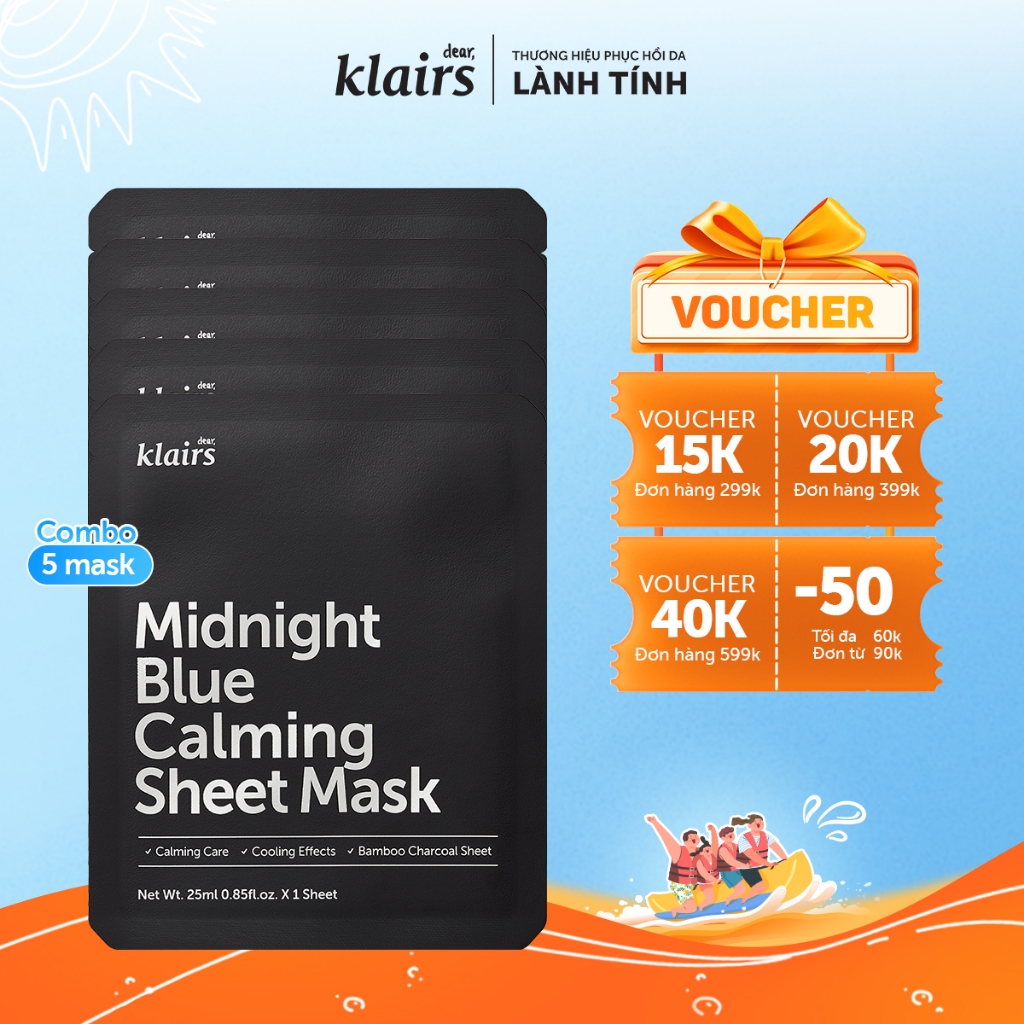 Ảnh Combo 5 Dear, Klairs Mặt nạ giấy Midnight Blue Calming Sheet Mask 25mL 1