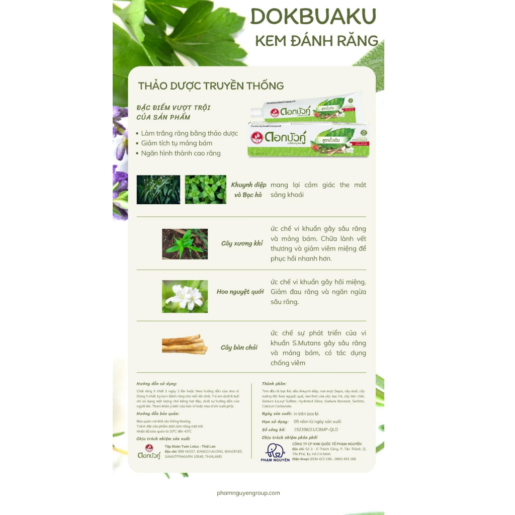 KEM ĐÁNH RĂNG THẢO DƯỢC DOK BUA KU TRUYỀN THỐNG GIÚP TRẮNG RĂNG - 150G/TUÝP
