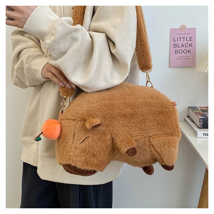 Balo Cappybara túi đeo chéo phun toàn bộ lông sức chữa lớn hình hoạt hình cute đáng yêu