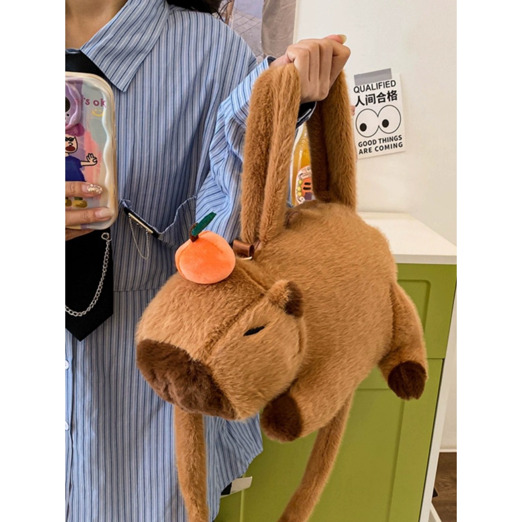 Balo Cappybara túi đeo chéo phun toàn bộ lông sức chữa lớn hình hoạt hình cute đáng yêu