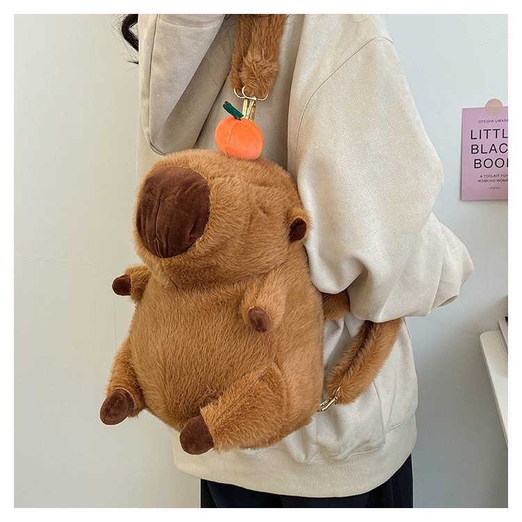Balo Cappybara túi đeo chéo phun toàn bộ lông sức chữa lớn hình hoạt hình cute đáng yêu