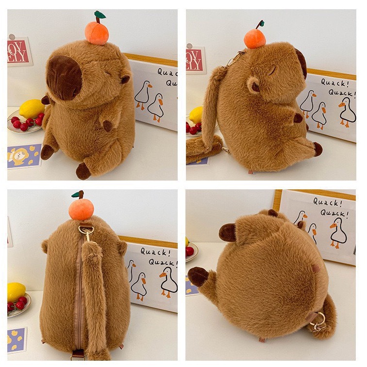 Balo Cappybara túi đeo chéo phun toàn bộ lông sức chữa lớn hình hoạt hình cute đáng yêu
