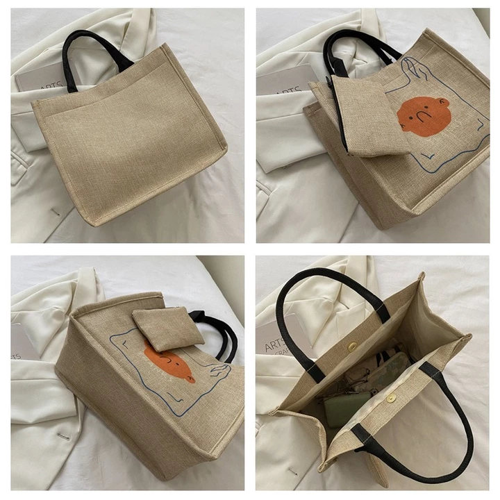 Women's Woven Straw Bag – for Work, Beige – 2