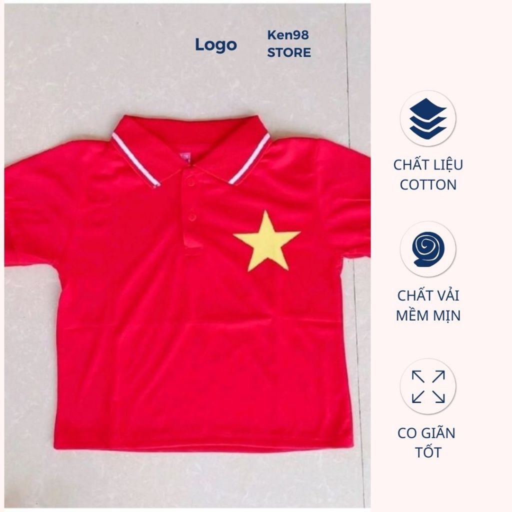 Áo polo cờ đỏ sao vàng trẻ em và người lớn 8kg - 75kg chất đẹp (giá sỉ)