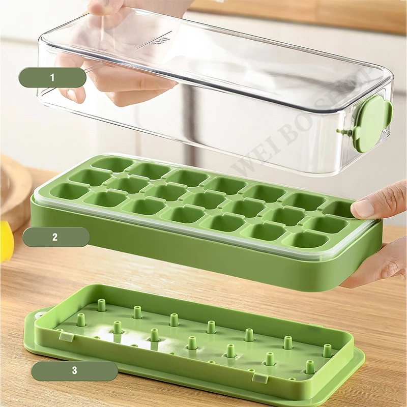 21 lưới Khay Làm Đá Thông Minh Khuôn Silicone Làm Đá Viên Hai Lớp Phát hành dễ dàng với một cú nhấp