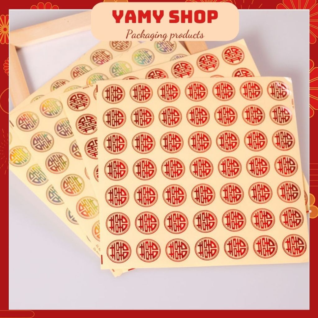 Decal chữ hỷ dán trầu cau, trái cây, tem dán chữ song hỷ 49 sticker dán ...