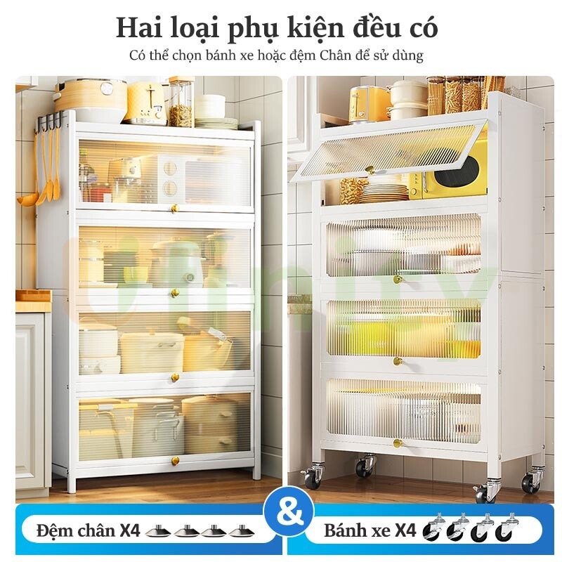Lifinity Kệ Tủ Nhà Bếp Đa Năng Thép Carbon Màu Trắng,Chống Bụi&chống chuột,Có Bánh Xe