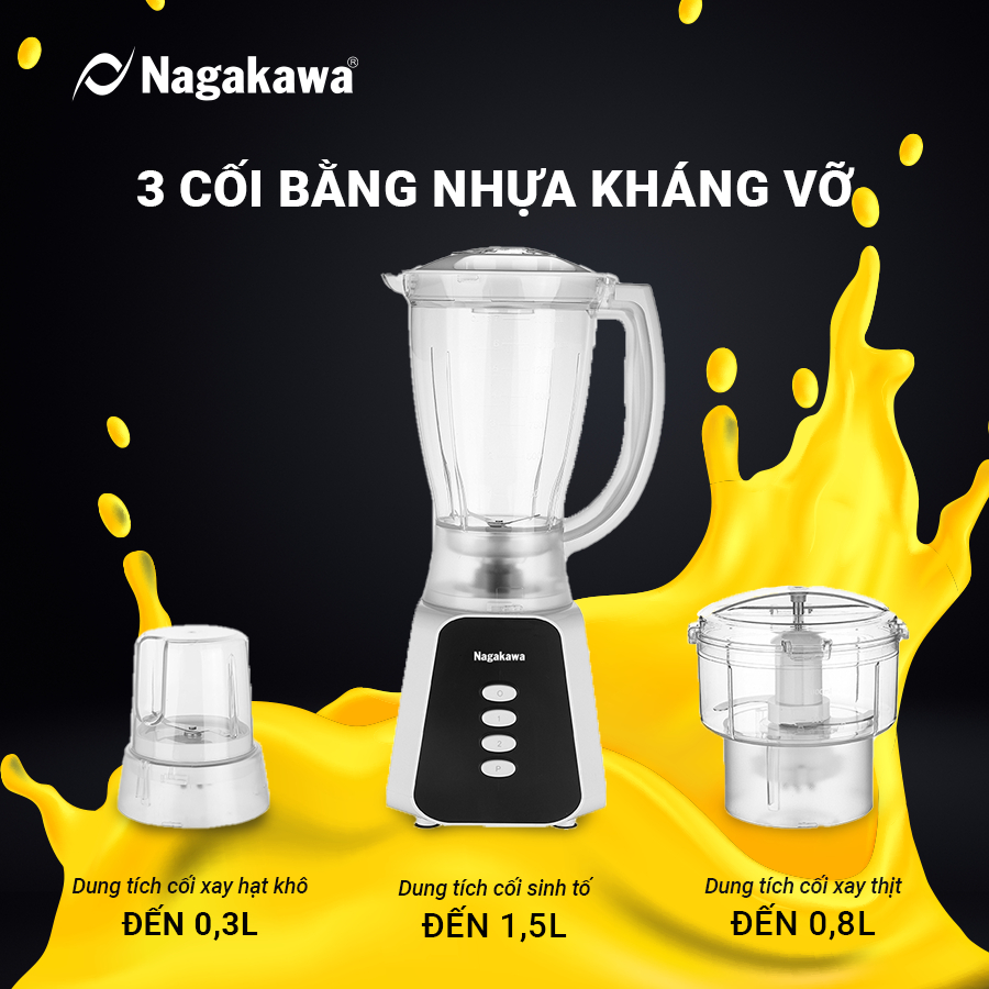Ảnh Máy xay sinh tố đa năng Nagakawa NAG0819 (500W) - 3 cối xay - Lưỡi dao 4 cánh sắc bén - Bảo hành chính hãng 12 tháng 1