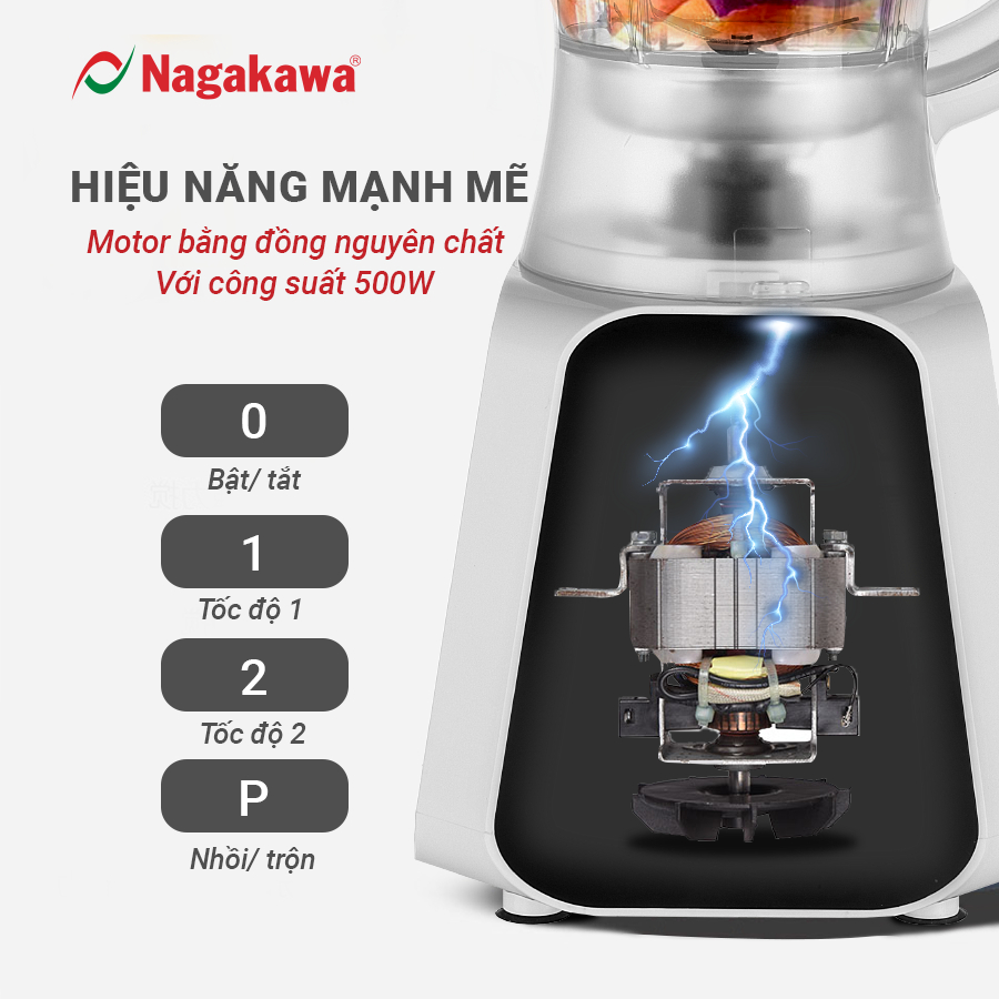 Ảnh Máy xay sinh tố đa năng Nagakawa NAG0819 (500W) - 3 cối xay - Lưỡi dao 4 cánh sắc bén - Bảo hành chính hãng 12 tháng 2