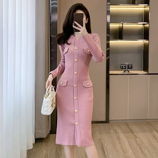 Đầm Len Dài Màu Trơn Cài Cúc Trẻ Trung AL109