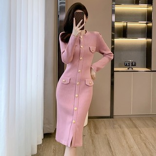 Đầm Len Dài Màu Trơn Cài Cúc Trẻ Trung AL109