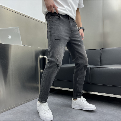 Quần jean nam denim chất bò cao cấp hàng xuất xịn ôm dáng rách bụi