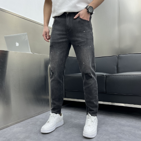 Quần jean nam denim chất bò cao cấp hàng xuất xịn ôm dáng rách bụi